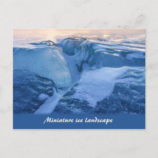 Miniature ice landscape and sunset postcard