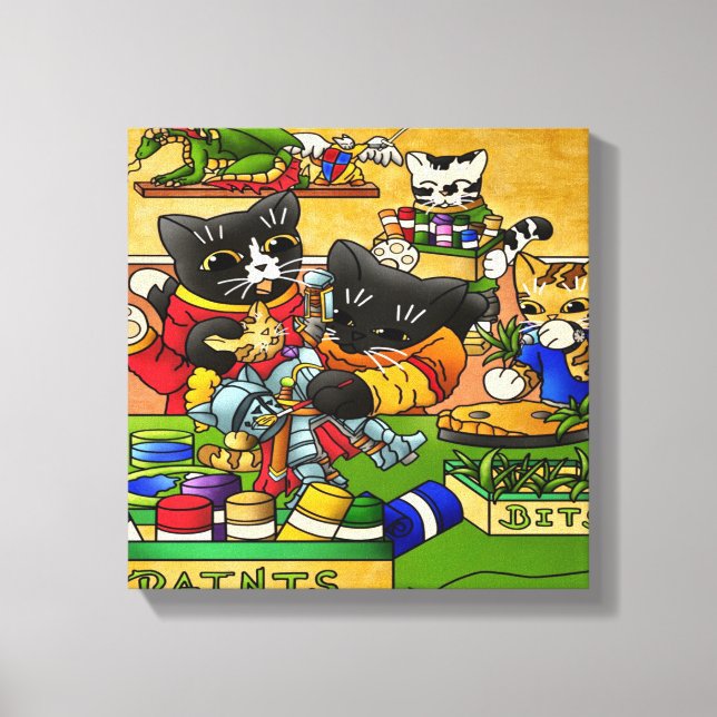 Miniature Knight Cat Model Painting Cats Canvas Print (Front)