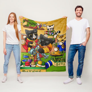Miniature Knight Cat Model Painting Cats Fleece Blanket