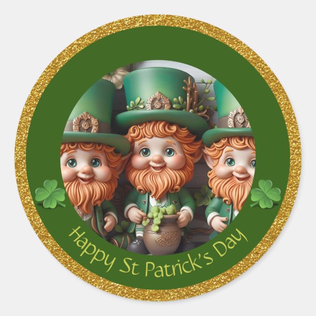 Miniature Leprechaun St Patrick's Day Thanks RS02 Classic Round Sticker (Front)