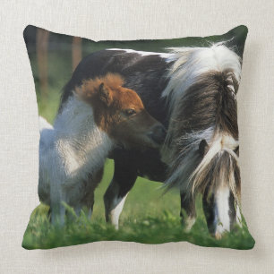 Miniature Mare & Foals 2 Throw Pillow