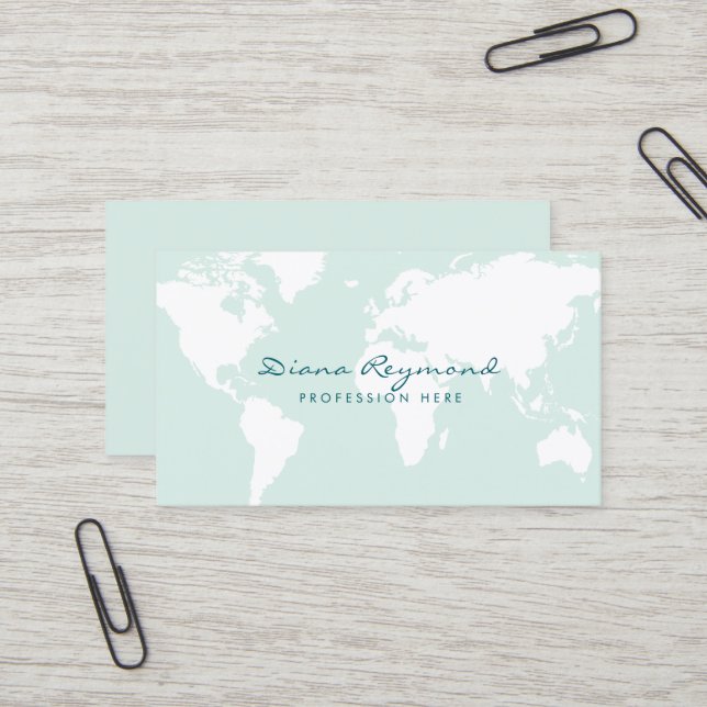 Miniature moderne, carte du monde sur bleu turquoi (Devant/Arrière en situation)