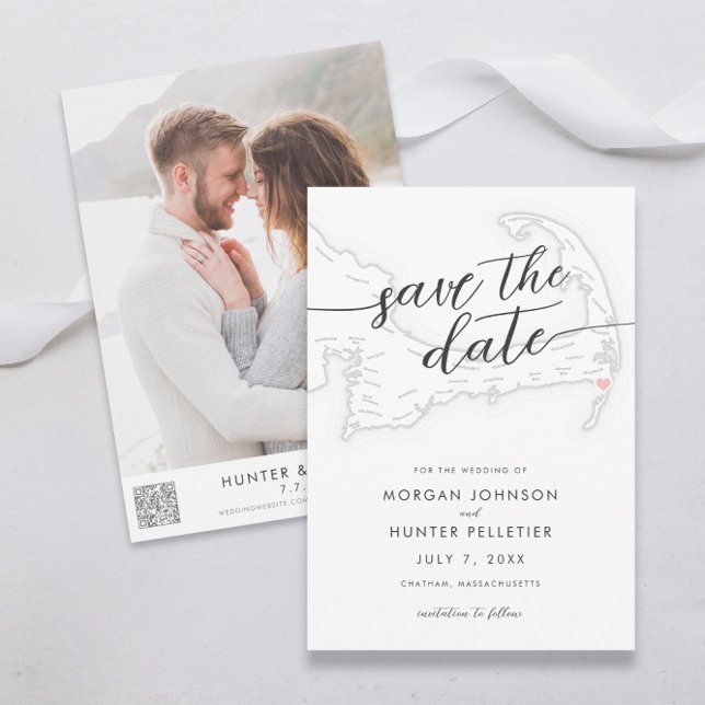 Miniature moderne de Chatham Bars Inn Carte (Chatham Bars Inn Wedding Save the Dates in minimal modern black and white from Coastal Map Designs)