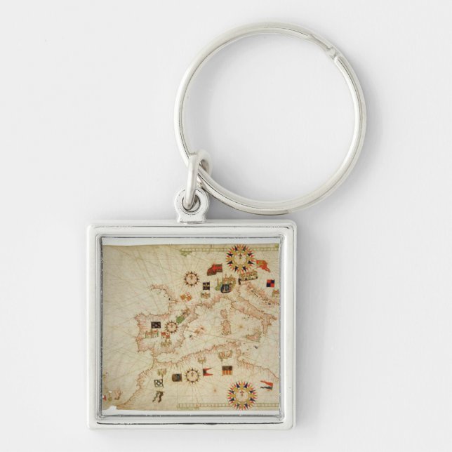 Miniature Nautical Map of the Central Mediterranea Keychain (Front)