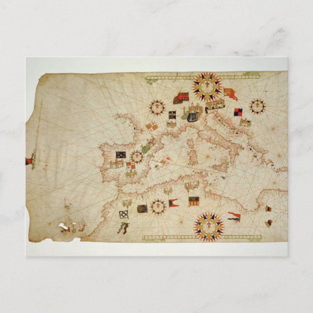 Miniature Nautical Map of the Central Mediterranea Postcard (Front)