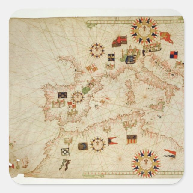 Miniature Nautical Map of the Central Mediterranea Square Sticker (Front)