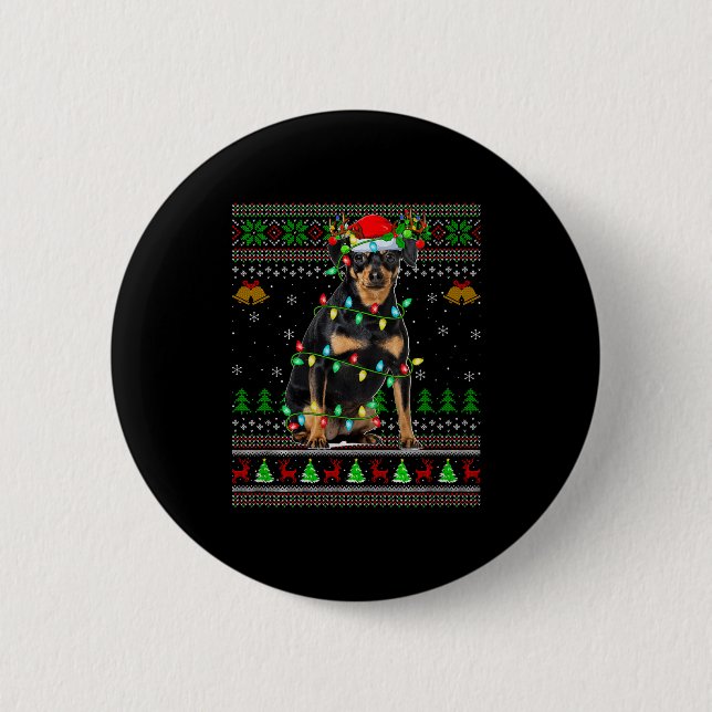 Miniature Nscher Dog Ugly Christmas Sweaters Holid 2 Inch Round Button (Front)