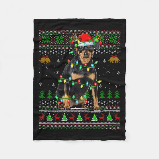 Miniature Nscher Dog Ugly Christmas Sweaters Holid Fleece Blanket (Front)