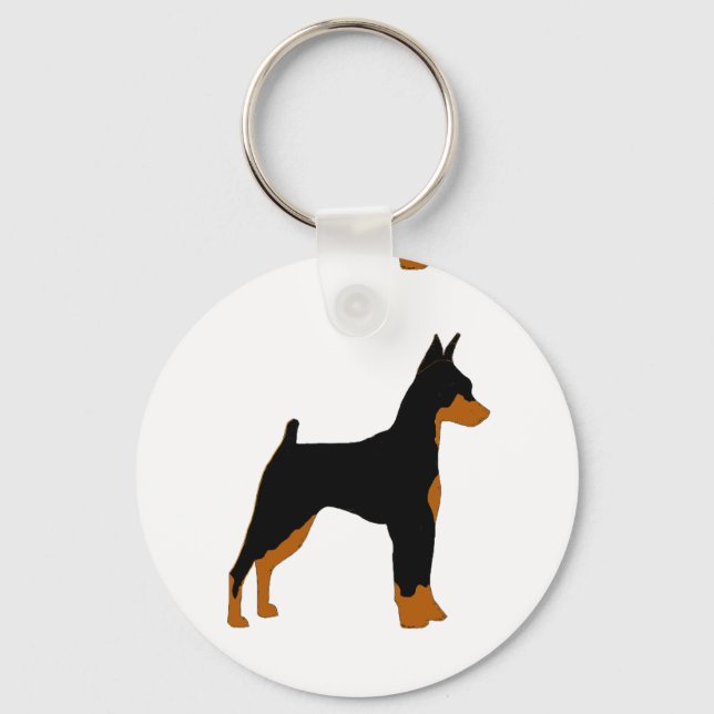 miniature pinscher black and rust silhouette keychain (Front)