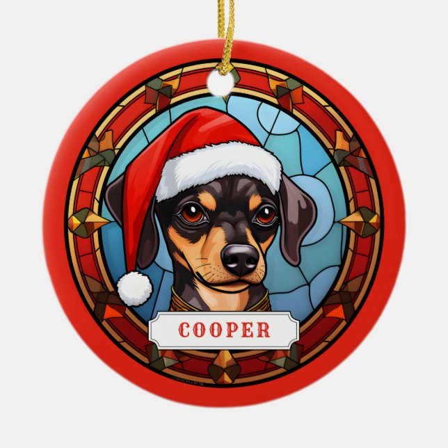 Miniature Pinscher Ceramic Circle Ornament (Front)