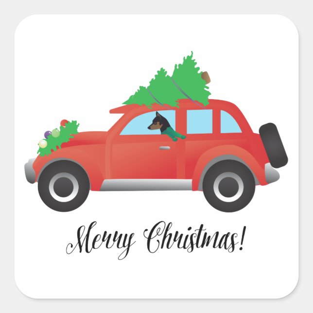 Miniature Pinscher Christmas Car Square Sticker (Front)