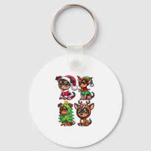 Miniature Pinscher Christmas Tree Santa Elf Costum Keychain