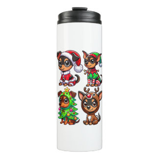 Miniature Pinscher Christmas Tree Santa Elf Costum Thermal Tumbler