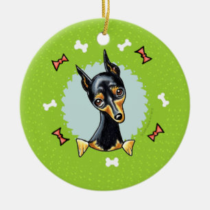 Miniature Pinscher Christmas Wreath Ceramic Ornament