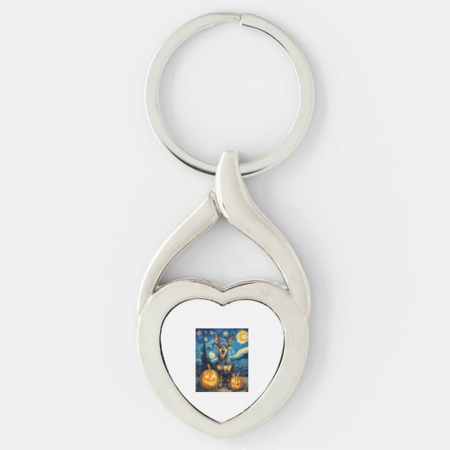 Miniature Pinscher Cute Dog Halloween Jack O Lante Keychain (Front)