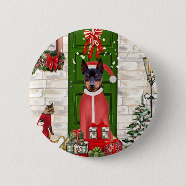 Miniature Pinscher Dog Christmas  2 Inch Round Button (Front)