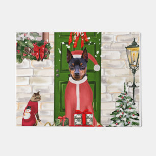 Miniature Pinscher Dog Christmas  Doormat
