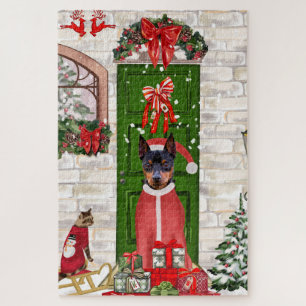 Miniature Pinscher Dog Christmas Jigsaw Puzzle