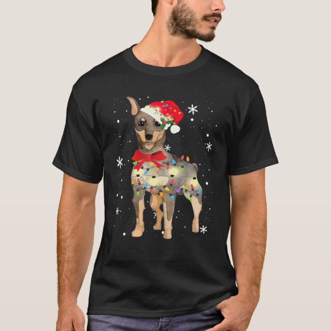 Miniature Pinscher Dog Christmas Light Xmas Mom Da T-Shirt (Front)
