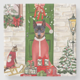 Miniature Pinscher Dog Christmas  Stone Coaster