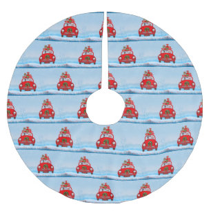 Miniature Pinscher Dog In Car With Santa Claus  Brushed Polyester Tree Skirt