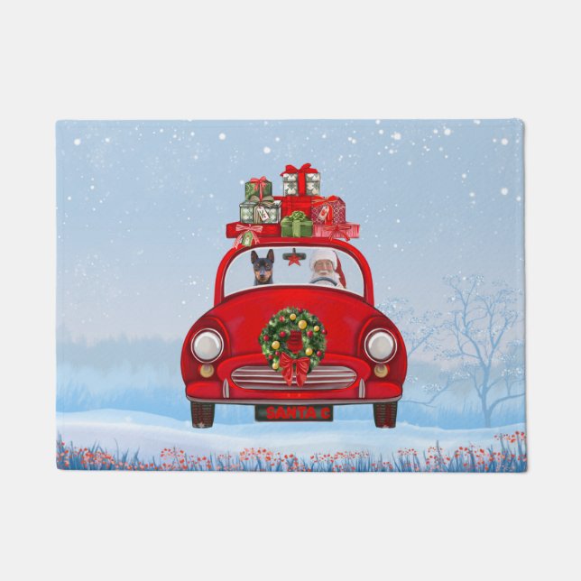 Miniature Pinscher Dog In Car With Santa Claus  Doormat (Front)