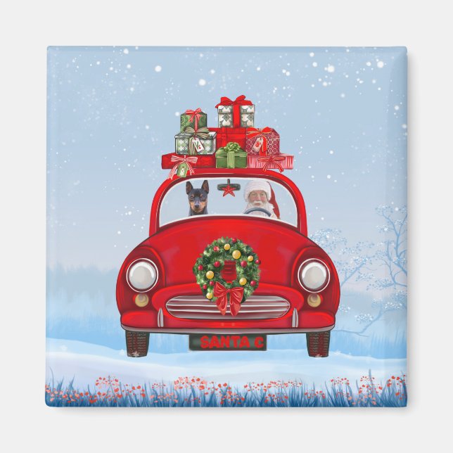Miniature Pinscher Dog In Car With Santa Claus  Magnet (Front)