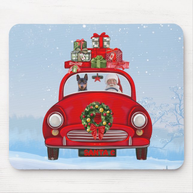 Miniature Pinscher Dog In Car With Santa Claus  Mouse Pad (Front)