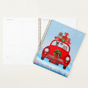 Miniature Pinscher Dog In Car With Santa Claus Planner