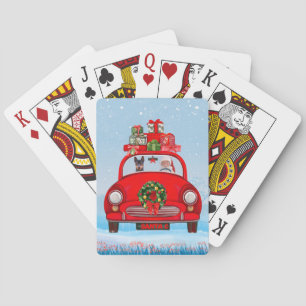 Miniature Pinscher Dog In Car With Santa Claus Playing Cards