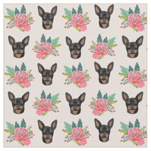 miniature pinscher dogs pink floral fabric