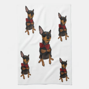 Miniature Pinscher Min Pin Bowtie Portrait Towel