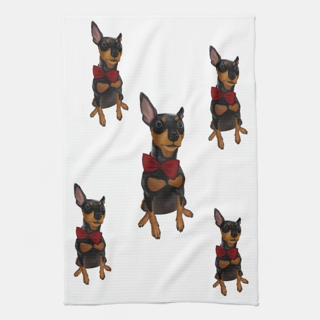 Miniature Pinscher Min Pin Bowtie Portrait Towel (Vertical)