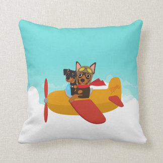 Miniature Pinscher Min Pin Pilot Airplane Pillow