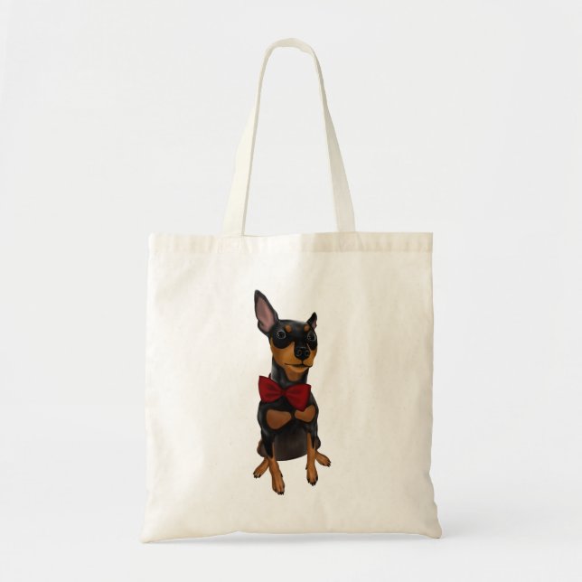 Miniature Pinscher (Min Pin) with Bow Tote Bag (Front)