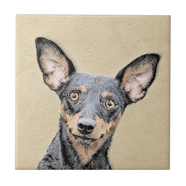 Miniature Pinscher Painting - Cute Original Dog Ar Tile (Front)
