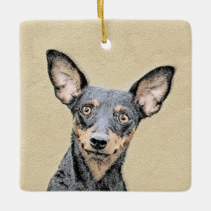 Miniature Pinscher Painting Cute Original Dog Art Ceramic Ornament