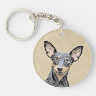 Miniature Pinscher Painting Cute Original Dog Art Keychain