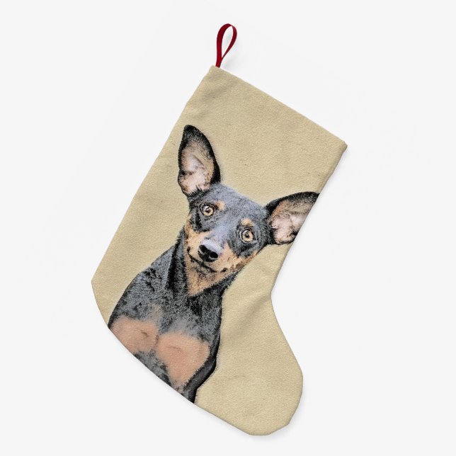 Miniature Pinscher Painting Cute Original Dog Art Small Christmas Stocking (Front (Hanging))