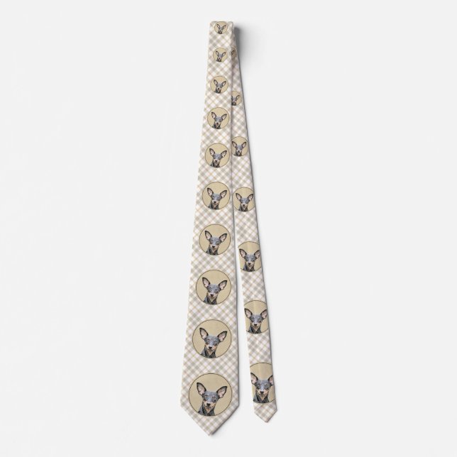 Miniature Pinscher Painting Cute Original Dog Art Tie (Front)