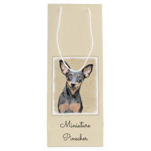 Miniature Pinscher Painting Cute Original Dog Art Wine Gift Bag