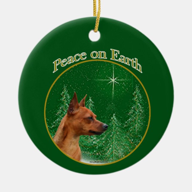 Miniature Pinscher Peace Ceramic Ornament (Front)