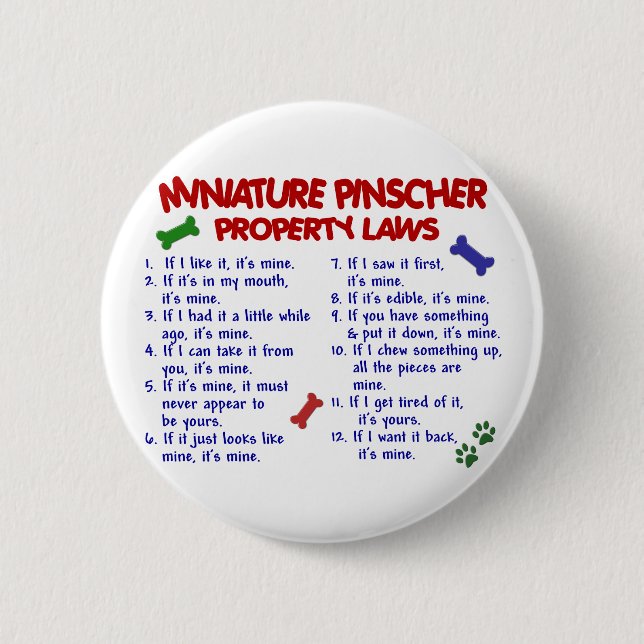 Miniature Pinscher Property Laws 2 2 Inch Round Button (Front)