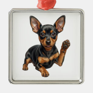 Miniature Pinscher Puppy Min Pin Dog Dad Mom Hello Metal Ornament
