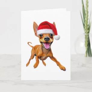 Miniature Pinscher Santa Hat Christmas Dog Min Pin Holiday Card