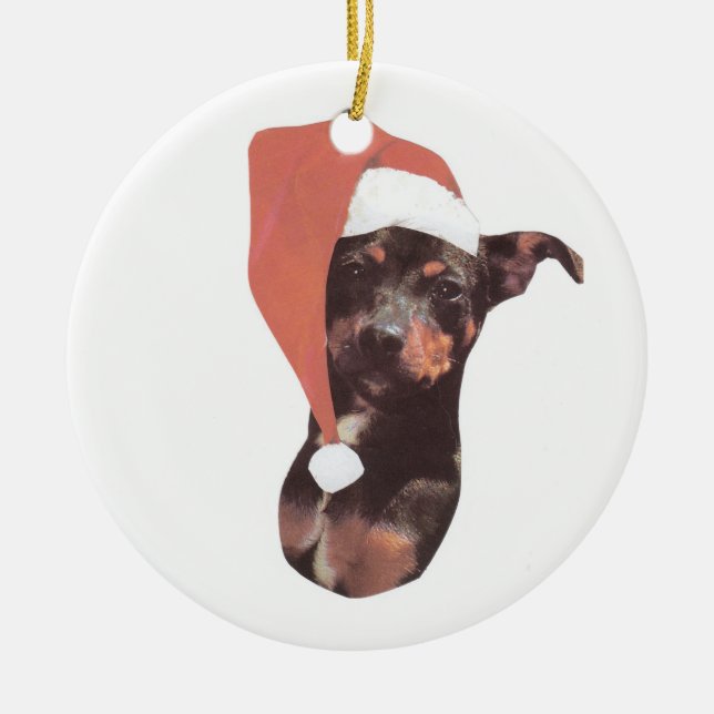Miniature Pinscher Santa Hat Ornament (Front)