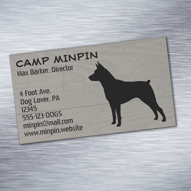 Miniature Pinscher Silhouette MinPin Wood Style Magnetic Business Card (Creator Uploaded)