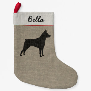 Miniature Pinscher Silhouette with Custom Text Small Christmas Stocking