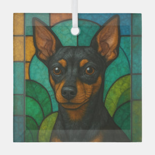 Miniature Pinscher "Stained Glass"  Glass Ornament
