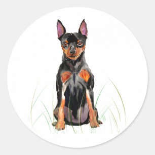 Miniature Pinscher Sticker, Min Pin Dog Lover Classic Round Sticker
